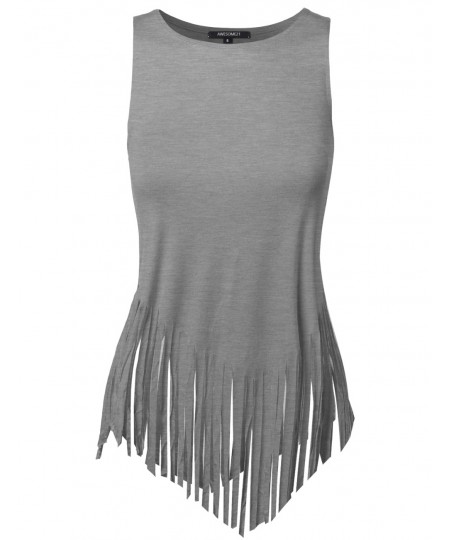 Women's Solid Fringe Muscle Tank Top