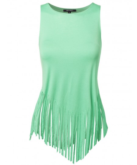 Women's Solid Fringe Muscle Tank Top