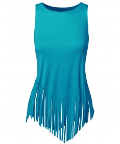 Women's Solid Fringe Muscle Tank Top