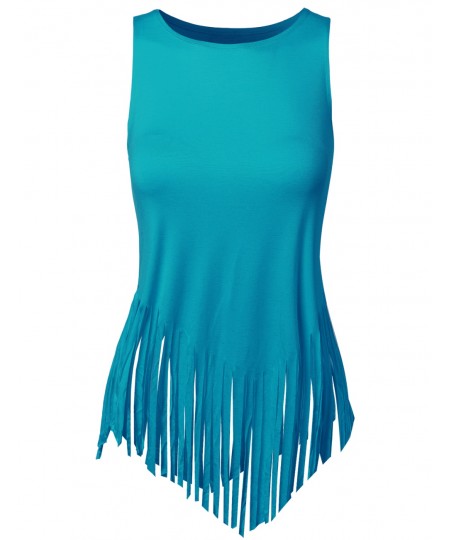 Women's Solid Fringe Muscle Tank Top