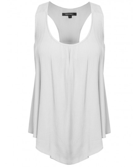 Women's Solid Chiffon Scoop Neck Racer-Back Flare Tank Top