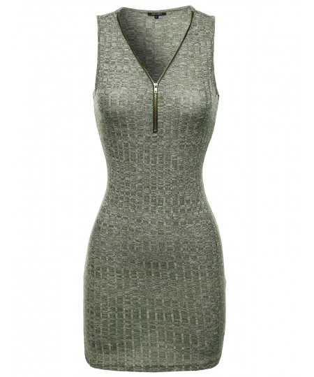 Women's Sleeveless Ribbed Dress With Center Zipper