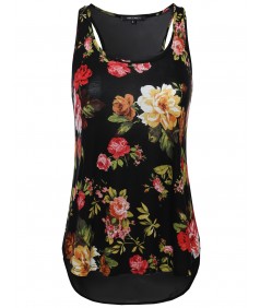 Women's Floral Scoop Neck Racer-Back Flare Tank Top