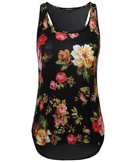 Women's Floral Scoop Neck Racer-Back Flare Tank Top