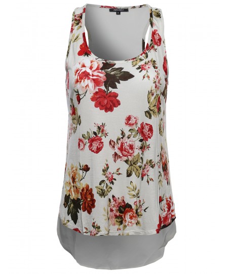 Women's Floral Scoop Neck Racer-Back Flare Tank Top