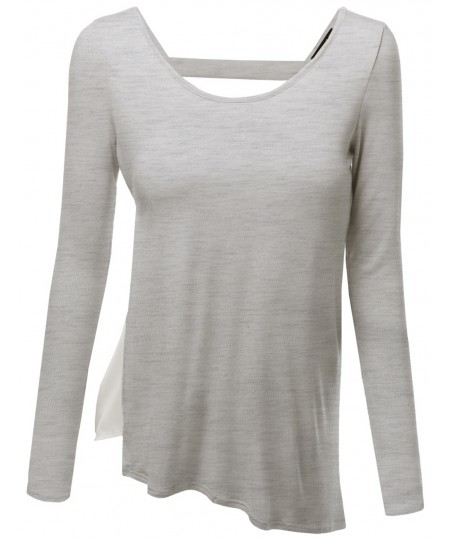 Women's Long Sleeve Color Contrast Asymmetrical Hem Tops