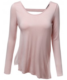 Women's Long Sleeve Color Contrast Asymmetrical Hem Tops