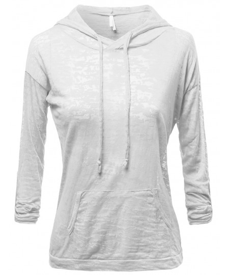 Women's Basic Solid Light Weight Burned Out Hoodie Tops