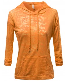 Women's Basic Solid Light Weight Burned Out Hoodie Tops