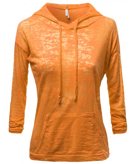 Women's Basic Solid Light Weight Burned Out Hoodie Tops