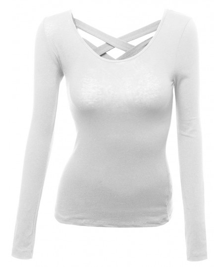 Women's Super Cute Back Strap Rould Neck Casual Basic Long Sleeve Top