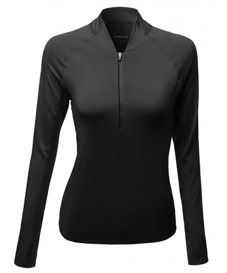 Women's Basic Solid  Active Track Zip Up Pull Over Top
