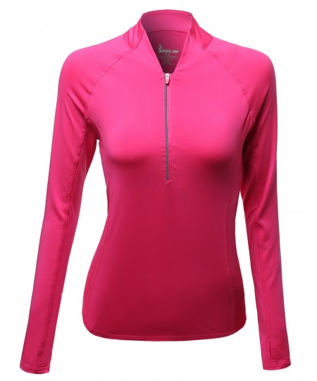 Women's Basic Solid  Active Track Zip Up Pull Over Top