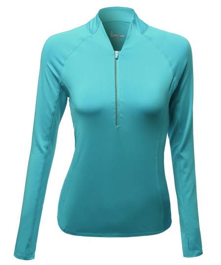 Women's Basic Solid  Active Track Zip Up Pull Over Top