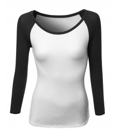 Women's Color Contrast Scoop Neck 3/4 Sleeve Baseball Tee