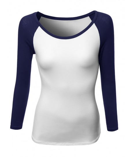 Women's Color Contrast Scoop Neck 3/4 Sleeve Baseball Tee