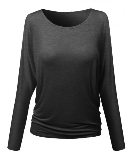 Women's Round Neck Shoulder Batwing Long Sleeve Tunic Long Top