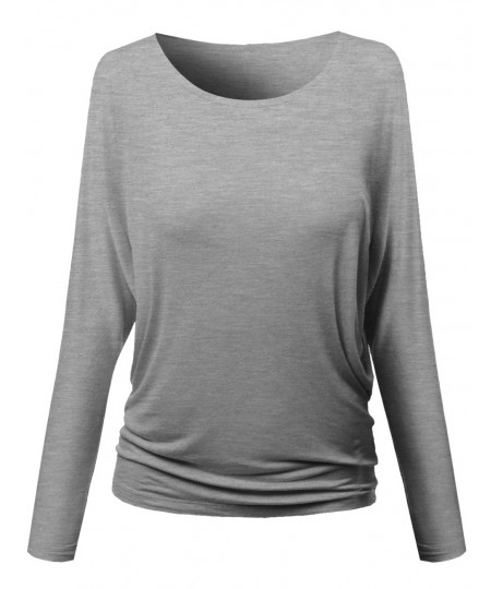 Women's Round Neck Shoulder Batwing Long Sleeve Tunic Long Top