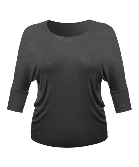 Women's Round Neck Shoulder Raglan 3/4 Sleeve Tunic Plus Size Top