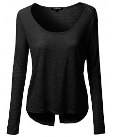 Women's Super Cute Lace Knit Long Sleeve Back Open Top