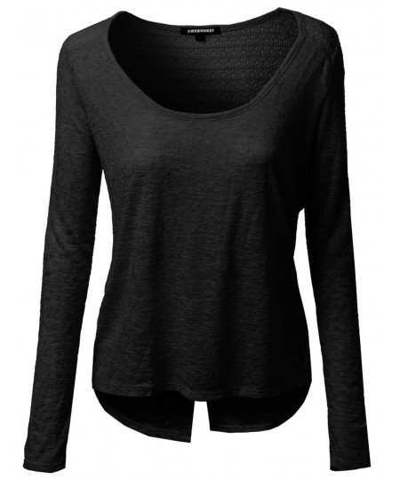 Women's Super Cute Lace Knit Long Sleeve Back Open Top