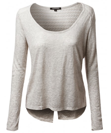 Women's Super Cute Lace Knit Long Sleeve Back Open Top