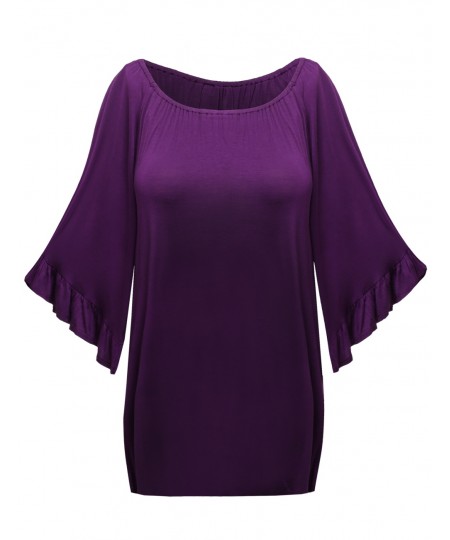 Women's Frill Sleeve Beautiful Drapey Soft Strechy Plus Size Top