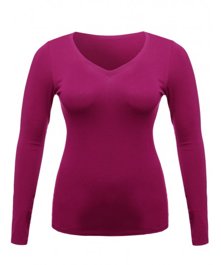 Women's Lightweight Daily Casual Basic Long Sleeve V Neck Tee