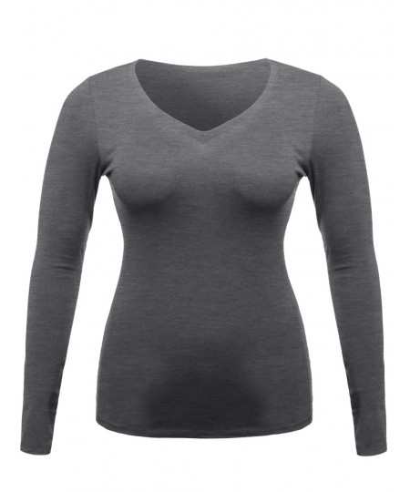 Women's Lightweight Daily Casual Basic Long Sleeve V Neck Tee