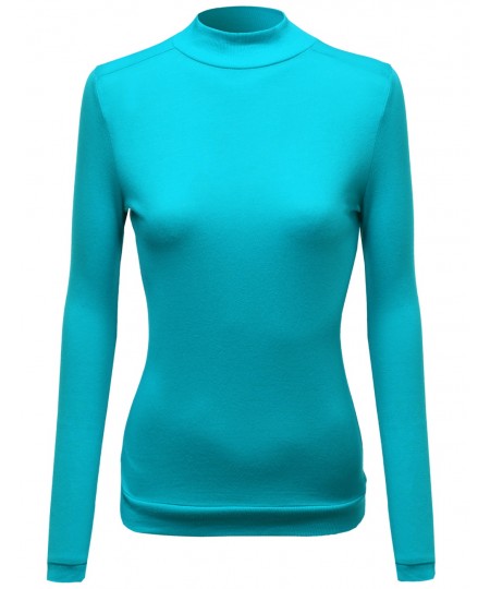 Women's Mock Turtle Neck Long Sleeve Knit Top Sweater