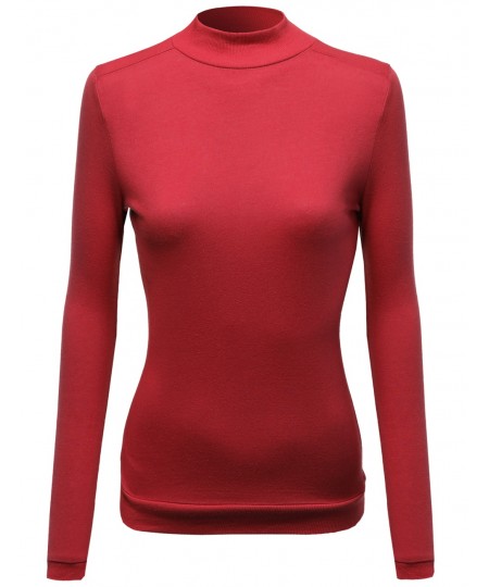 Women's Mock Turtle Neck Long Sleeve Knit Top Sweater