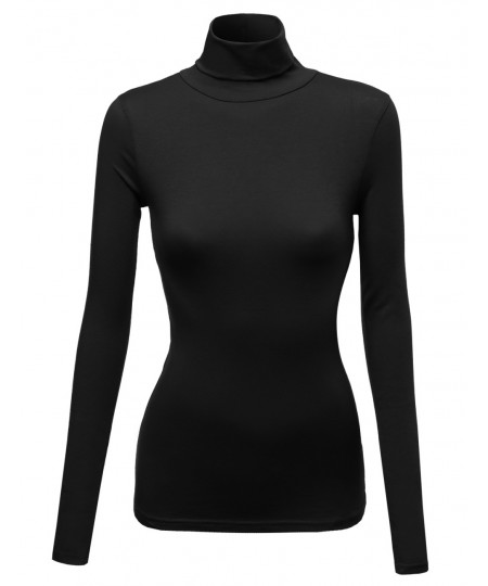 Women's Mock Turtle Neck Long Sleeve Cotton Spandex Top