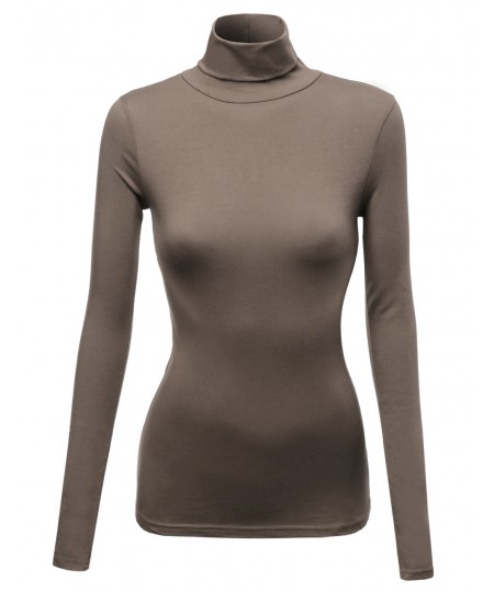 Women's Mock Turtle Neck Long Sleeve Cotton Spandex Top