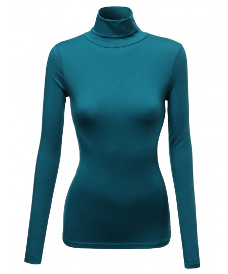 Women's Mock Turtle Neck Long Sleeve Cotton Spandex Top