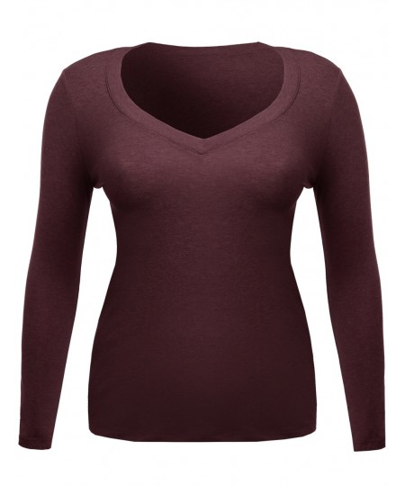 Women's Long Sleeve V-Neck Tee Plus Size