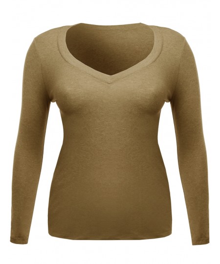 Women's Long Sleeve V-Neck Tee Plus Size