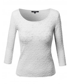 Women's Good Strechy 3/4 Sleeve Scoop Neck Lace Top