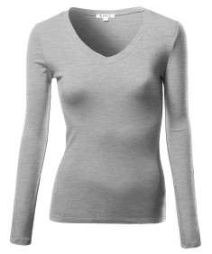 Women's Basic Solid V-Neck Long Sleeve T-Shirts