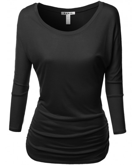 Women's Tunic 3/4 Sleeve Shirring Tops