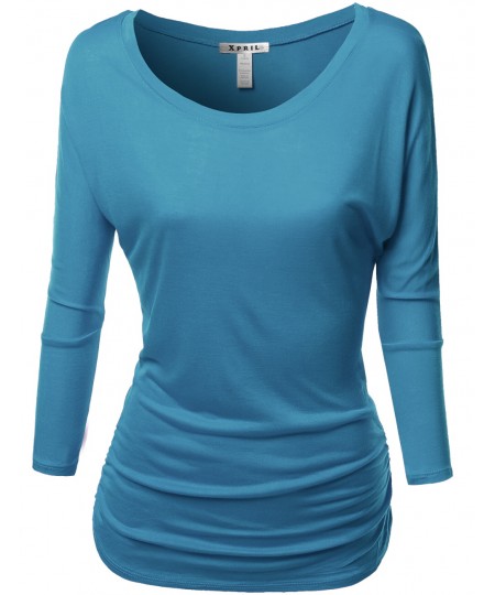 Women's Tunic 3/4 Sleeve Shirring Tops