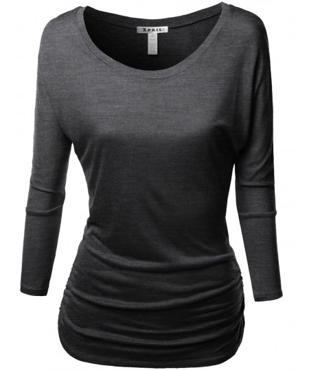 Women's Tunic 3/4 Sleeve Shirring Tops