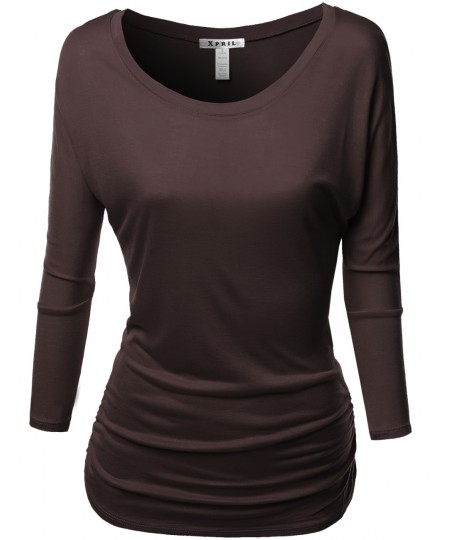 Women's Tunic 3/4 Sleeve Shirring Tops