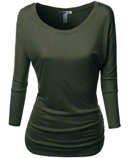 Women's Tunic 3/4 Sleeve Shirring Tops