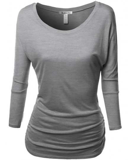 Women's Tunic 3/4 Sleeve Shirring Tops