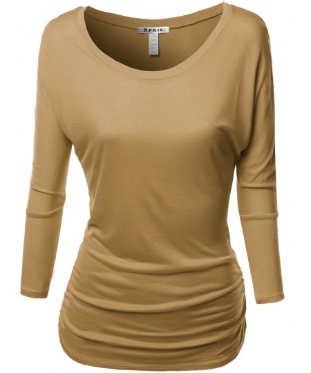 Women's Tunic 3/4 Sleeve Shirring Tops