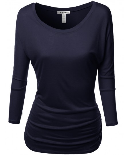 Women's Tunic 3/4 Sleeve Shirring Tops