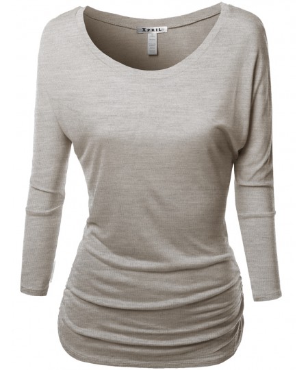 Women's Tunic 3/4 Sleeve Shirring Tops