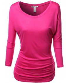 Women's Tunic 3/4 Sleeve Shirring Tops