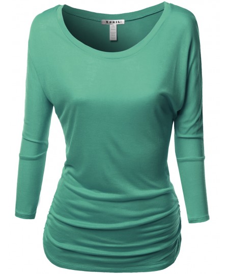 Women's Tunic 3/4 Sleeve Shirring Tops