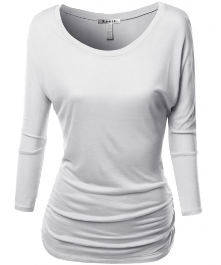 Women's Tunic 3/4 Sleeve Shirring Tops